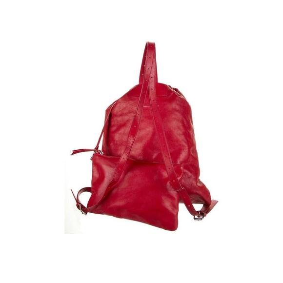 MM6‎ Maison Margiela Red Leather Drawstring Backpack Front Zip Pocket Bag